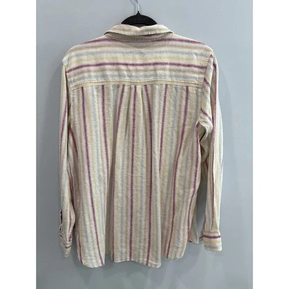 GAP Linen Blend Striped Button Up Shirt Women's Large Long Sleeve Casual - Picture 2 of 11